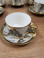 6-Piece Marble Ceramic Cup & Saucer Set Gray (10-7)