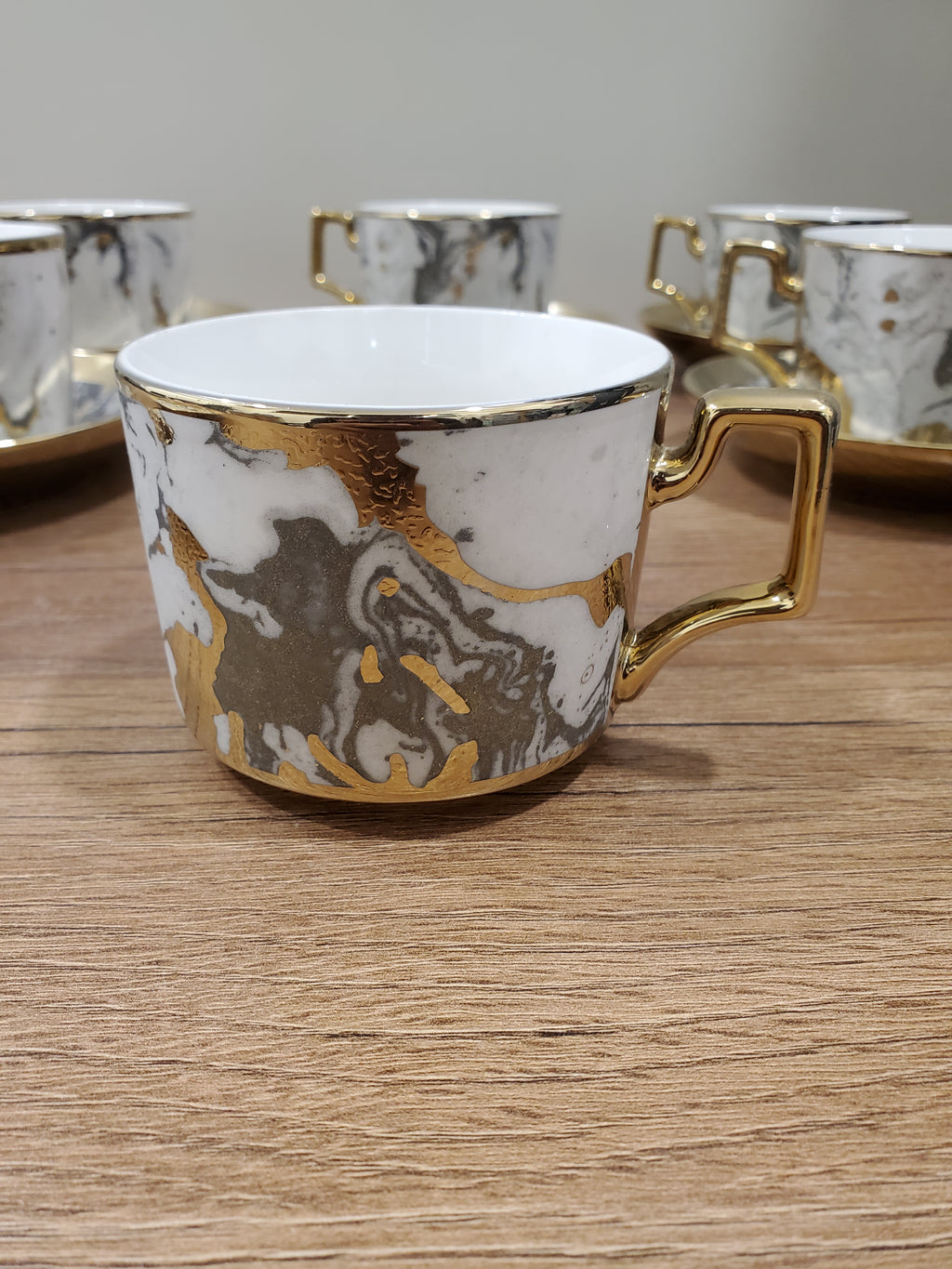 6-Piece Marble Ceramic Cup & Saucer Set Gray (10-7)