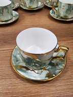 6-Piece Marble Ceramic Cup & Saucer Set Green (10-5)