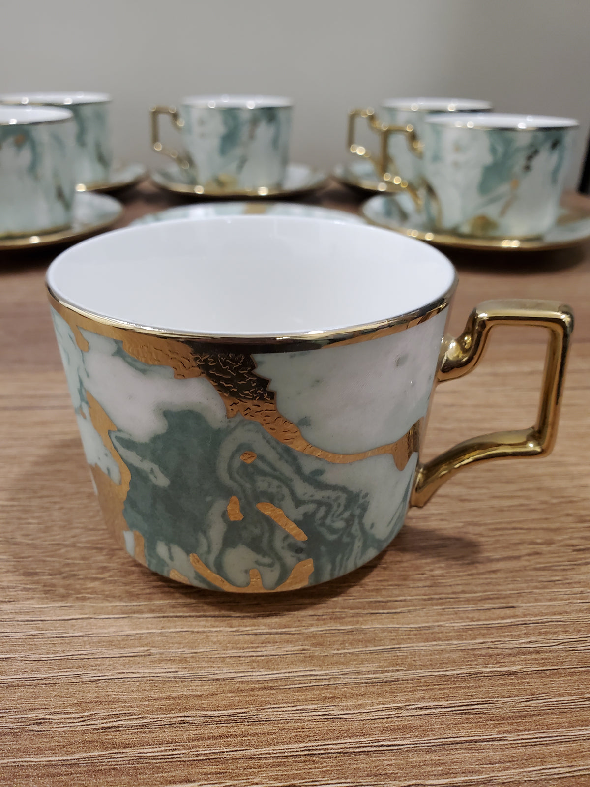 6-Piece Marble Ceramic Cup & Saucer Set Green (10-5)