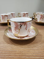 6-Piece Marble Ceramic Cup & Saucer Set Pink (10-8)