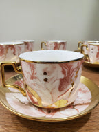 6-Piece Marble Ceramic Cup & Saucer Set Pink (10-8)
