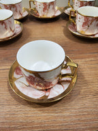 6-Piece Marble Ceramic Cup & Saucer Set Pink (10-8)