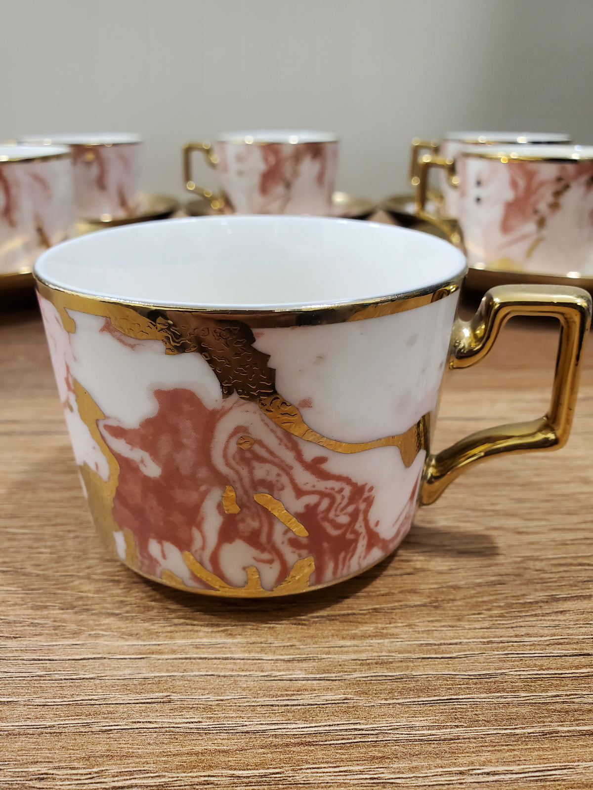 6-Piece Marble Ceramic Cup & Saucer Set Pink (10-8)