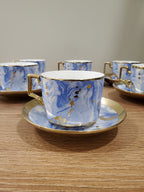 6-Piece Marble Ceramic Cup & Saucer Set Blue (10-6)