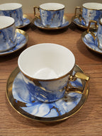6-Piece Marble Ceramic Cup & Saucer Set Blue (10-6)