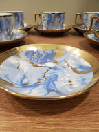 6-Piece Marble Ceramic Cup & Saucer Set Blue (10-6)
