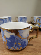 6-Piece Marble Ceramic Cup & Saucer Set Blue (10-6)