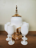 Luxury White Beverage Dispenser Set with 6 Goblets – 7 Pieces (XHG-40)