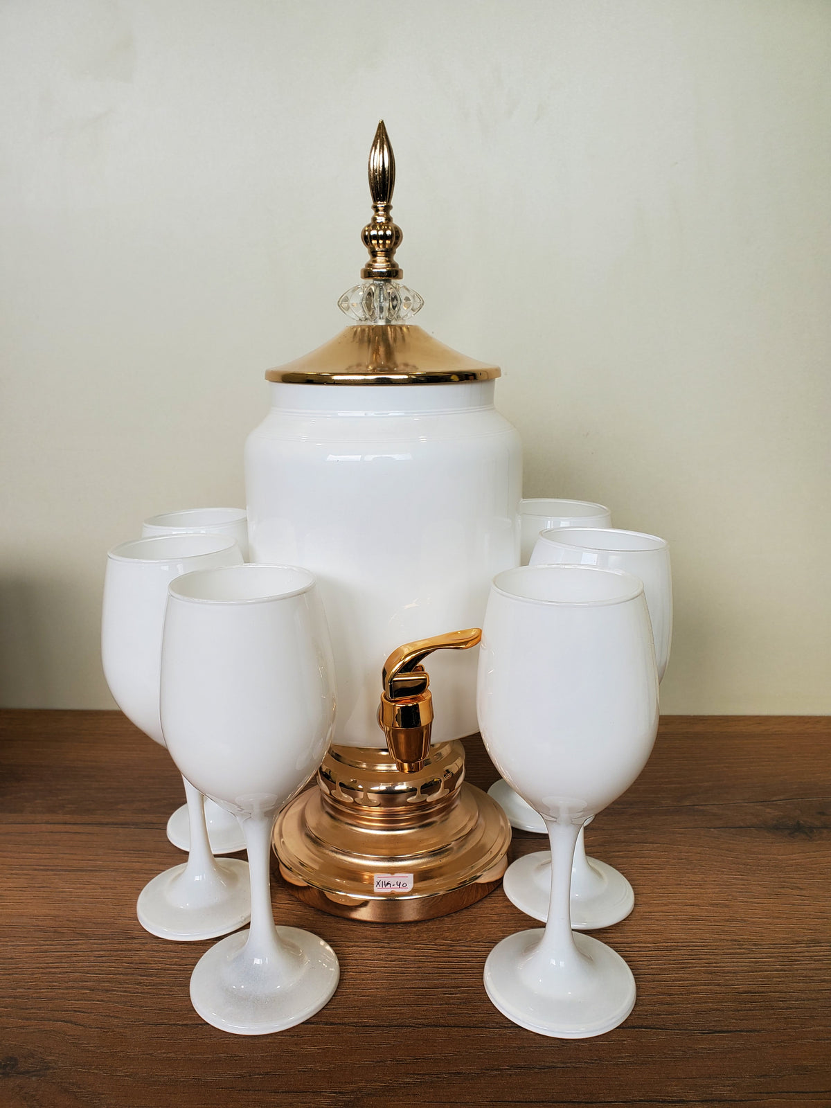 Luxury White Beverage Dispenser Set with 6 Goblets – 7 Pieces (XHG-40)