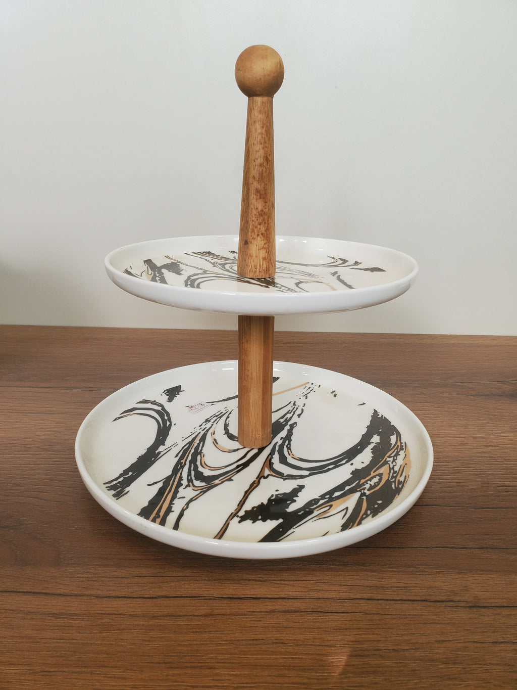 2-Tier Ceramic Pastry Stand Abstract Marble Design (8-33)