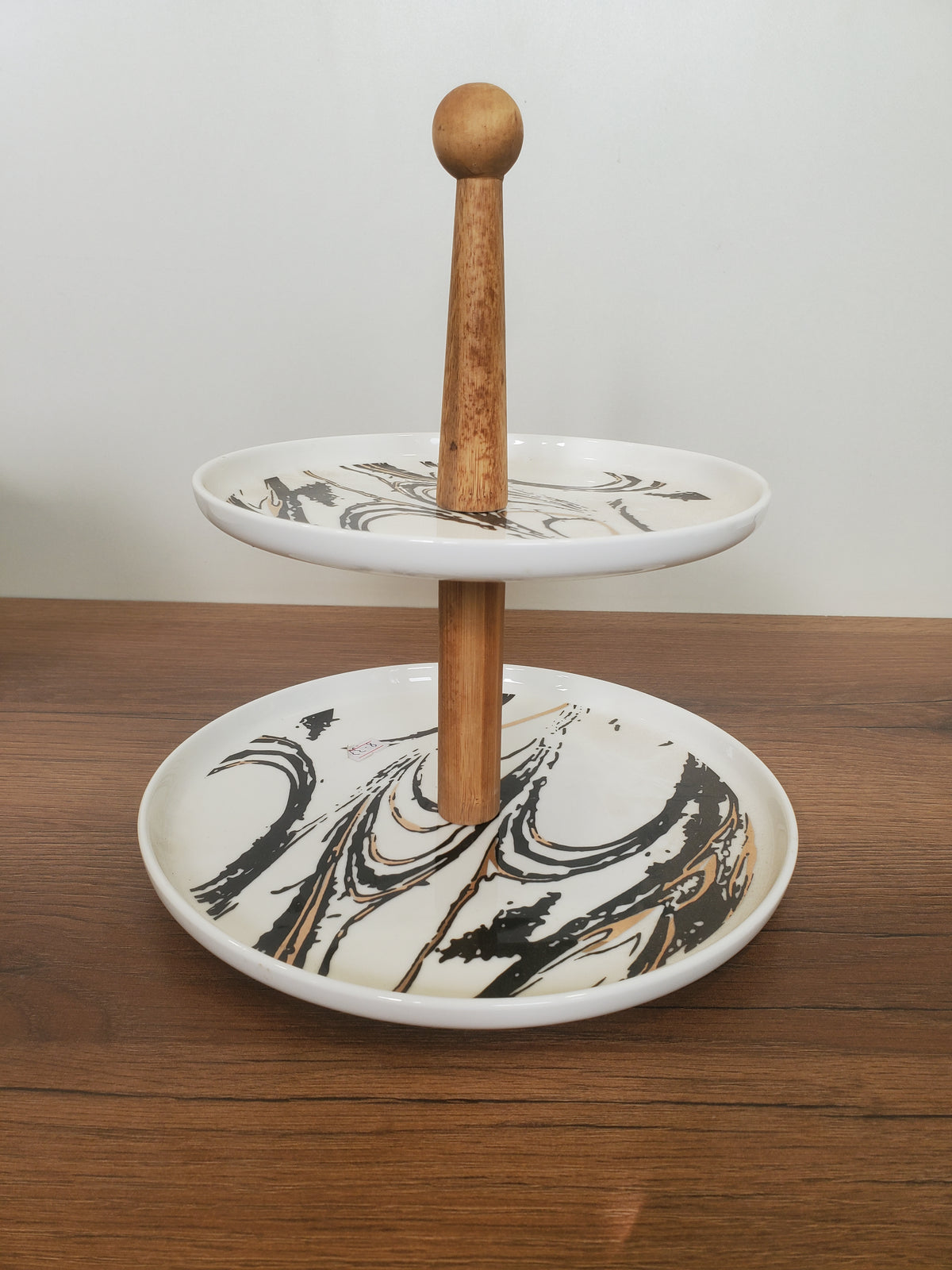 2-Tier Ceramic Pastry Stand Abstract Marble Design (8-33)