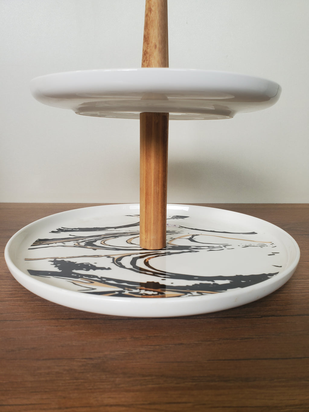 2-Tier Ceramic Pastry Stand Abstract Marble Design (8-33)