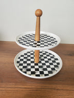 2-Tier Ceramic Pastry Stand Checkered Design (8-35)