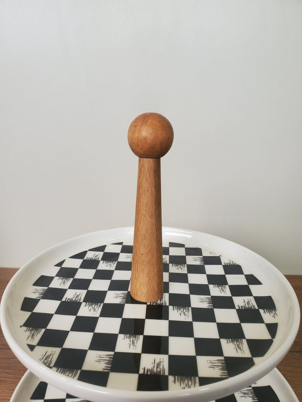 2-Tier Ceramic Pastry Stand Checkered Design (8-35)