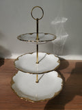 3-Tier Ceramic Serving Stand with Gold Finish (J2513)
