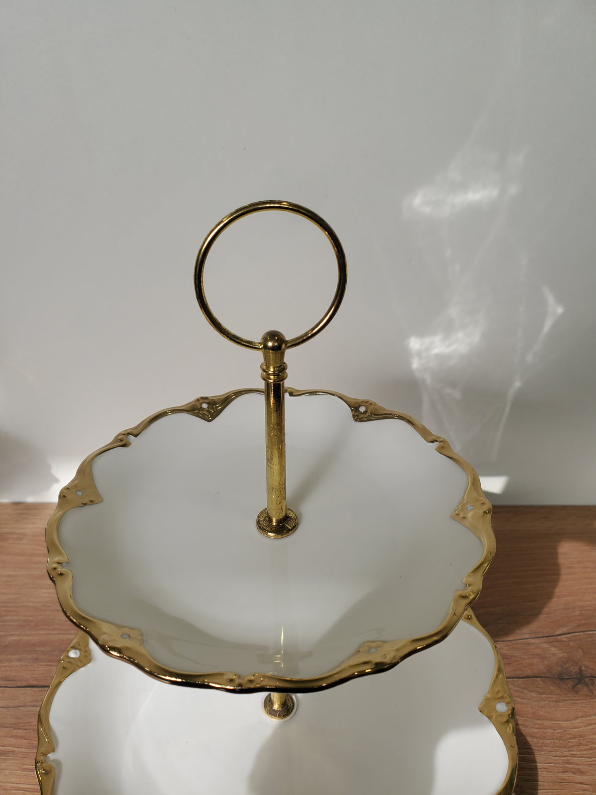 3-Tier Ceramic Serving Stand with Gold Finish (J2513)