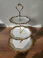 3-Tier Ceramic Serving Stand with Gold Finish (23064ML)