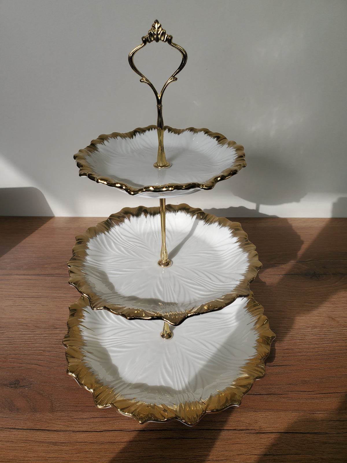 3-Tier Ceramic Serving Stand with Gold Finish (23064ML)