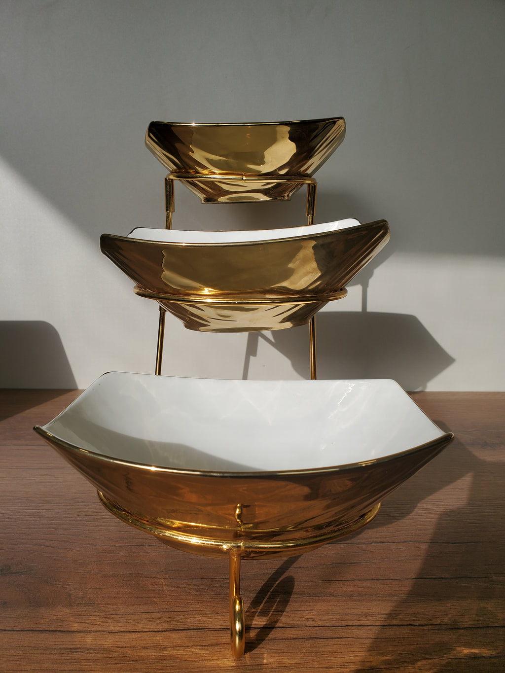 3-Piece Gold Serving Bowl Set with Stand (SA1251)
