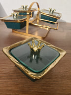 4-Section Square Ceramic Snack Serving Tray with Gold Stand (1-3)
