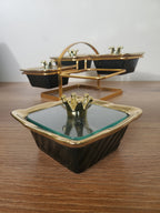 4-Section Square Ceramic Snack Serving Tray with Gold Stand (1-4)