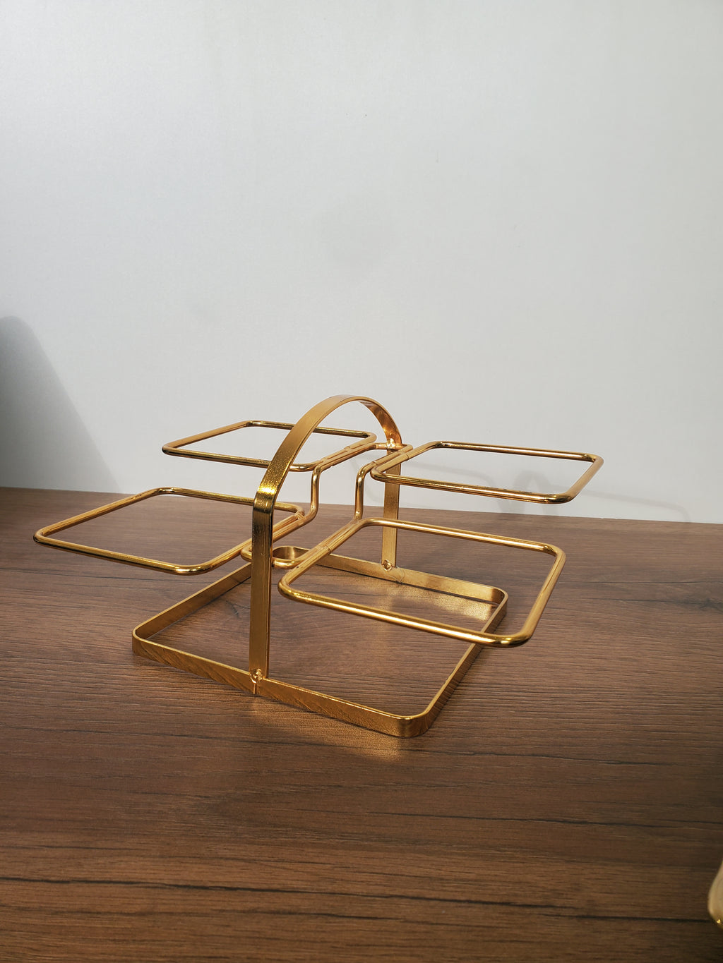 4-Section Square Ceramic Snack Serving Tray with Gold Stand (1-4)