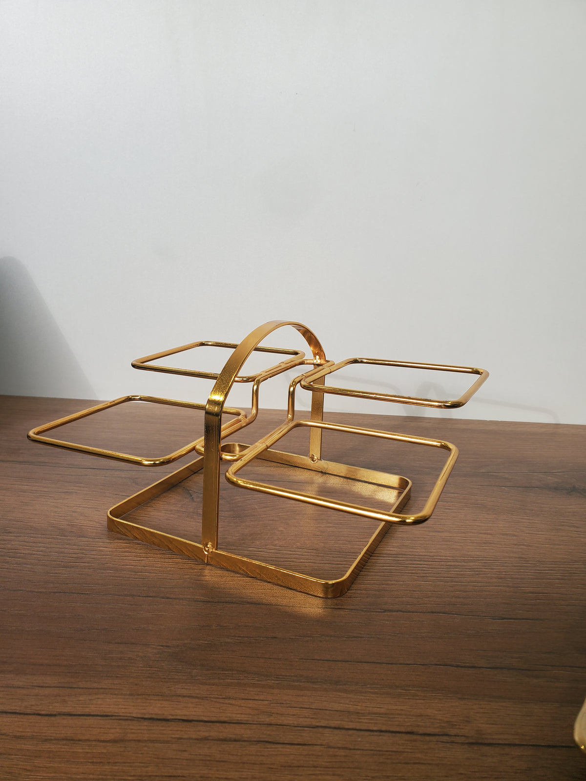 4-Section Square Ceramic Snack Serving Tray with Gold Stand (1-4)