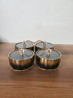 4-Section Round Ceramic Snack Serving Tray with Gold Stand (1-6)