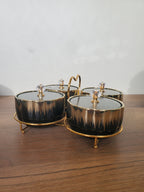 4-Section Round Ceramic Snack Serving Tray with Gold Stand (1-6)