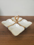 4-Section Square Ceramic Snack Serving Tray with Wooden Handle (1-14)