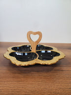4-Section Floral Ceramic Snack Serving Tray with Wooden Handle (1-10)