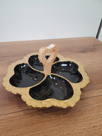 4-Section Floral Ceramic Snack Serving Tray with Wooden Handle (1-10)