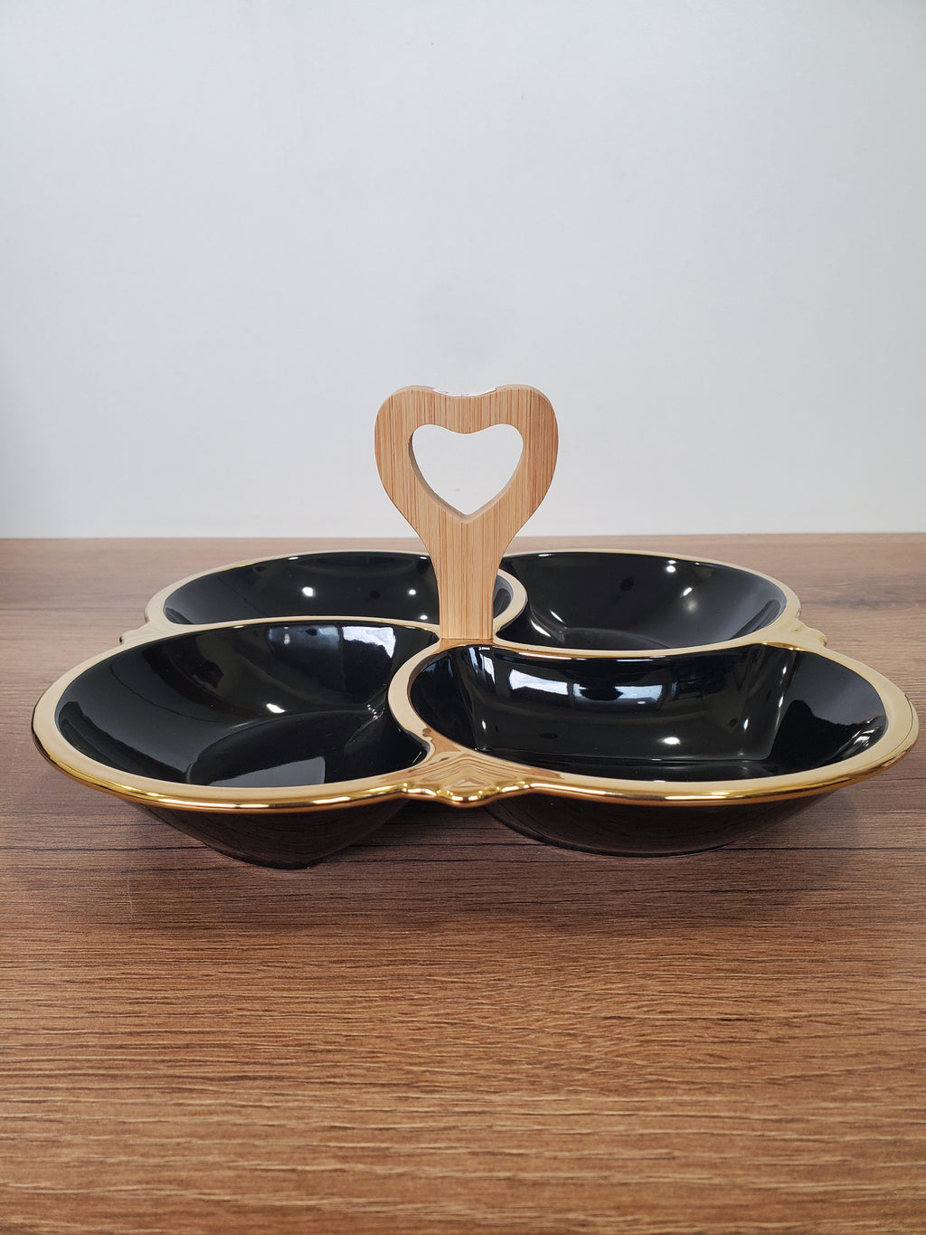 4-Section Floral Ceramic Snack Serving Tray with Wooden Handle (1-9)