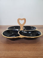 4-Section Floral Ceramic Snack Serving Tray with Wooden Handle (1-9)