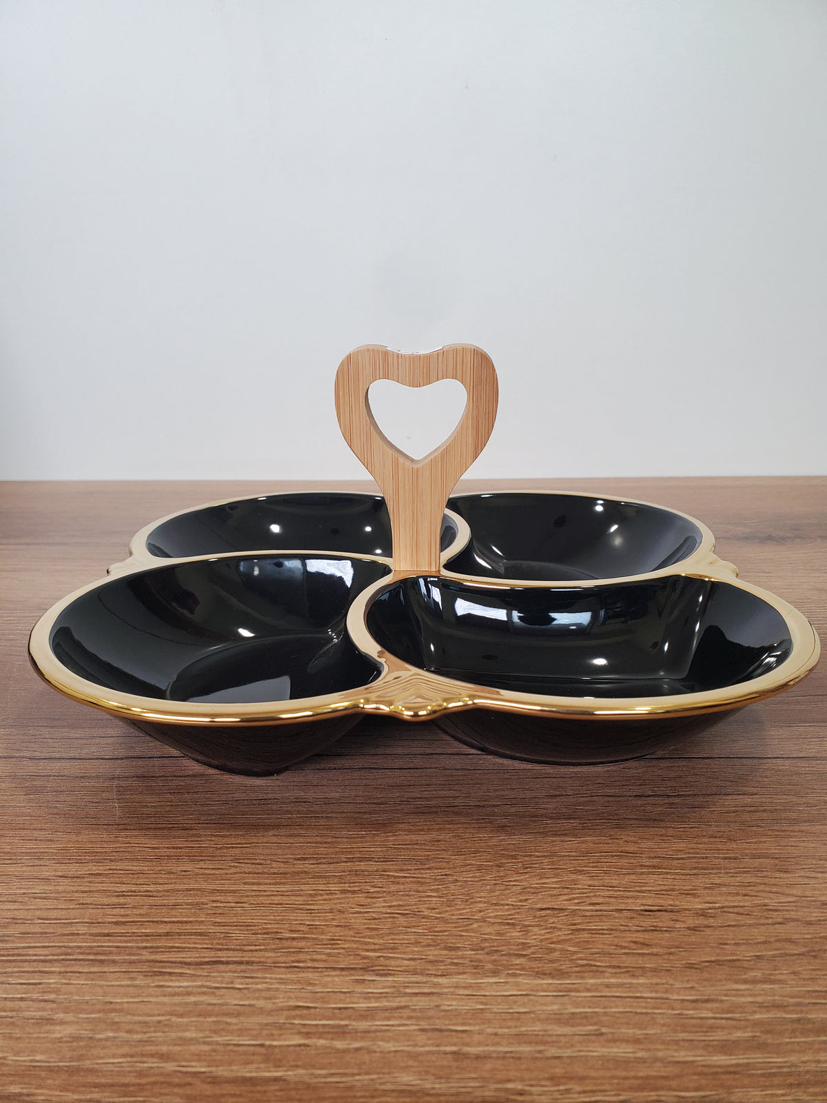 4-Section Floral Ceramic Snack Serving Tray with Wooden Handle (1-9)