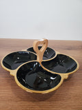 4-Section Floral Ceramic Snack Serving Tray with Wooden Handle (1-9)