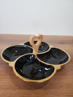 4-Section Floral Ceramic Snack Serving Tray with Wooden Handle (1-9)