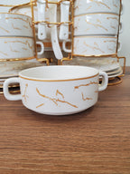 21-Piece Ceramic Soup Bowl Set with Gold Iron Stand