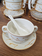 21-Piece Ceramic Soup Bowl Set with Gold Iron Stand