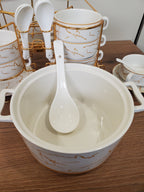 21-Piece Ceramic Soup Bowl Set with Gold Iron Stand