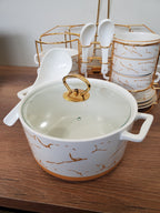 21-Piece Ceramic Soup Bowl Set with Gold Iron Stand