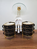 15-Piece Ceramic Soup Bowl Set with Gold Iron Stand