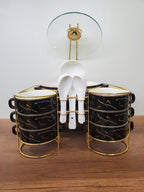15-Piece Ceramic Soup Bowl Set with Gold Iron Stand