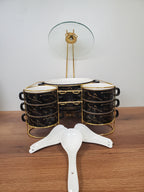 15-Piece Ceramic Soup Bowl Set with Gold Iron Stand