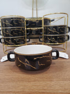 15-Piece Ceramic Soup Bowl Set with Gold Iron Stand