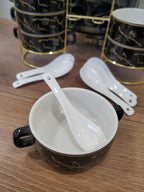 15-Piece Ceramic Soup Bowl Set with Gold Iron Stand