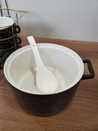 15-Piece Ceramic Soup Bowl Set with Gold Iron Stand