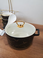 15-Piece Ceramic Soup Bowl Set with Gold Iron Stand