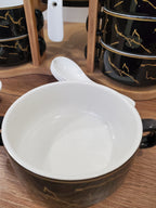 15-Piece Black Ceramic Soup Bowl Set with Wooden Stand